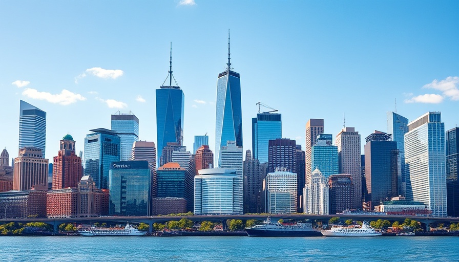 Modern skyscrapers and skyline of U.S. city, affordable and expensive housing.
