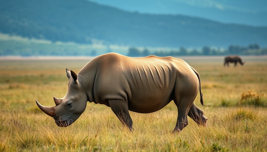 Rhinoceros grazing in grasslands symbolizing nature-themed bonds.