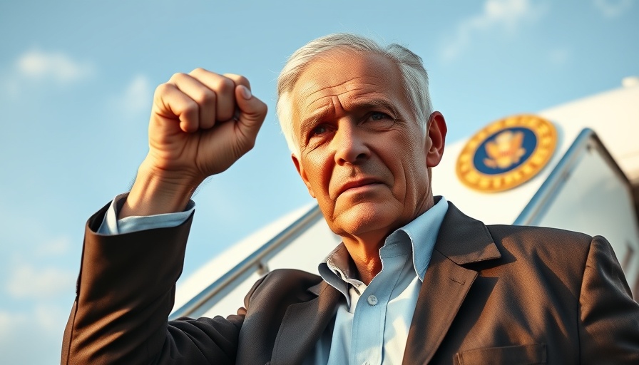 Confident man raising fist near emblem, symbolizing S&P 500 and Nasdaq record highs.
