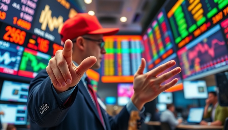 Stock market broker in action with 'Make America Great Again' cap nearby.