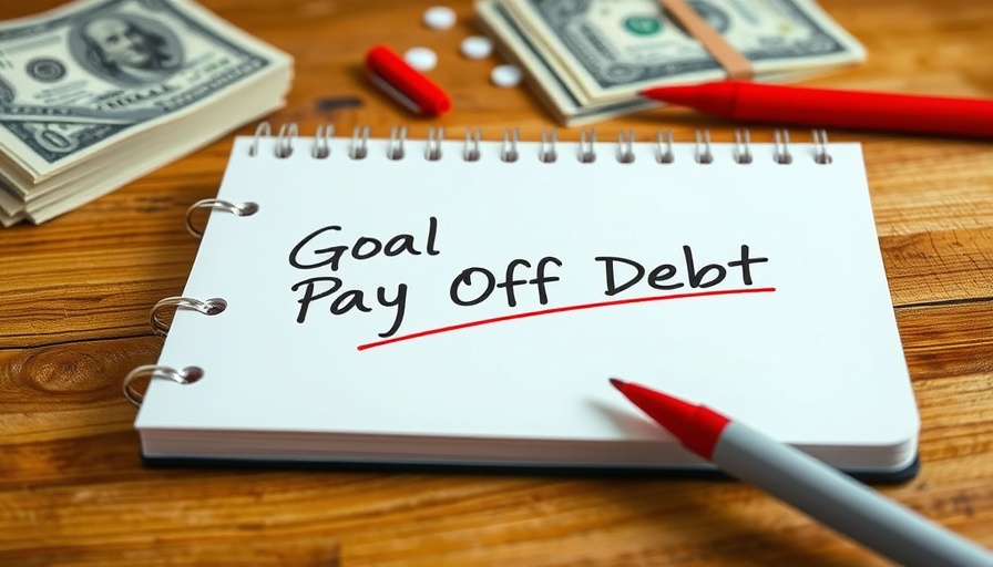 Notebook with 'Goal Pay Off Debt' circled in red, indicating debt payoff plan.