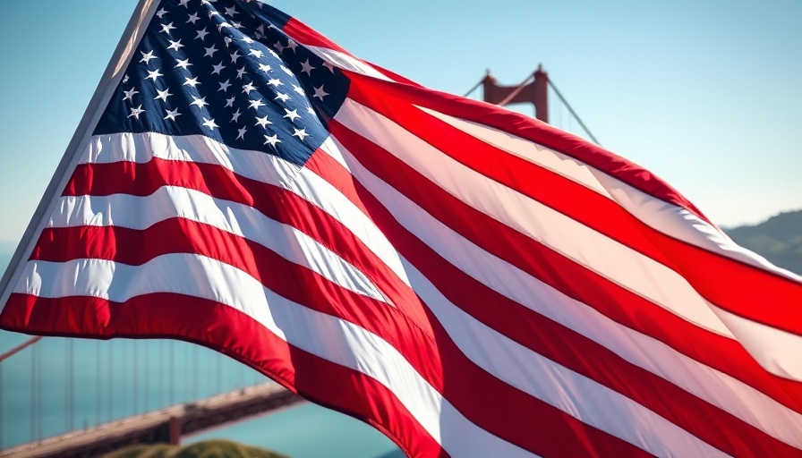 American flag with Golden Gate Bridge, related to block state AI laws.