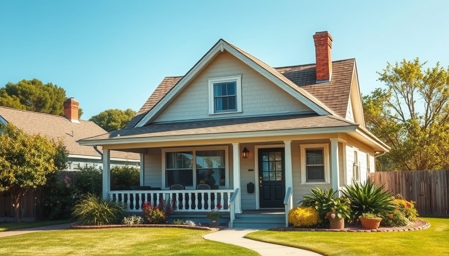 Charming cottage in suburban neighborhood with green landscape.