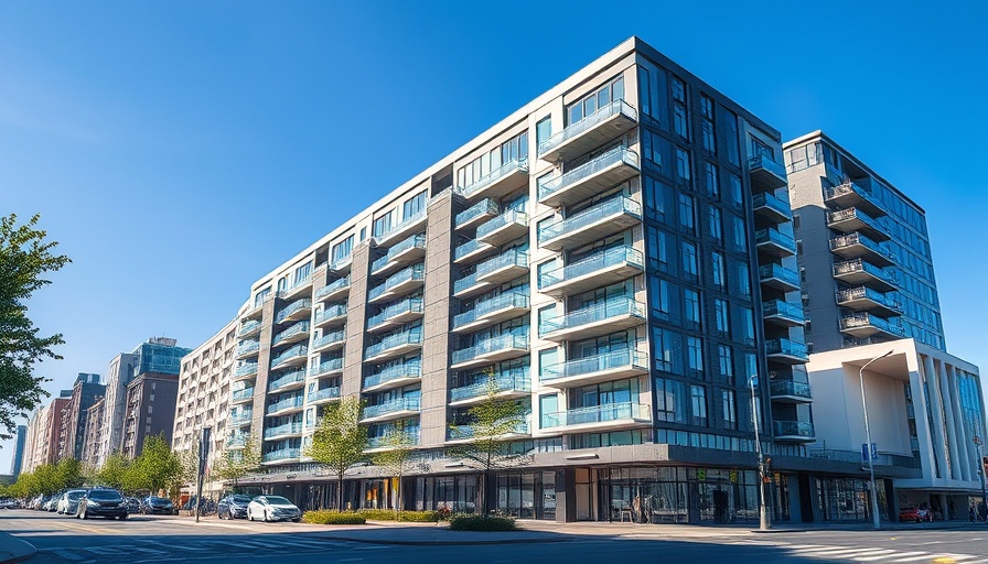Modern apartment building on city corner, tips for renting an apartment.