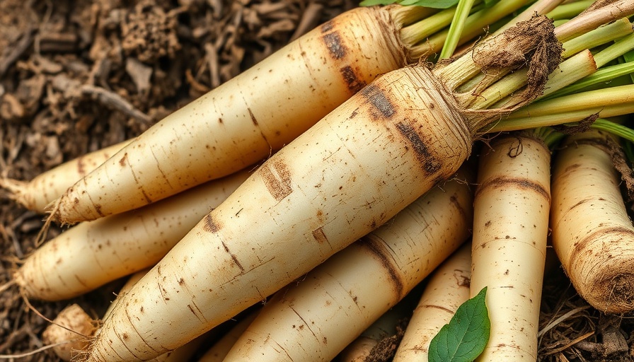 Freshly harvested horseradish roots in a pile for 'how to harvest horseradish' guide.