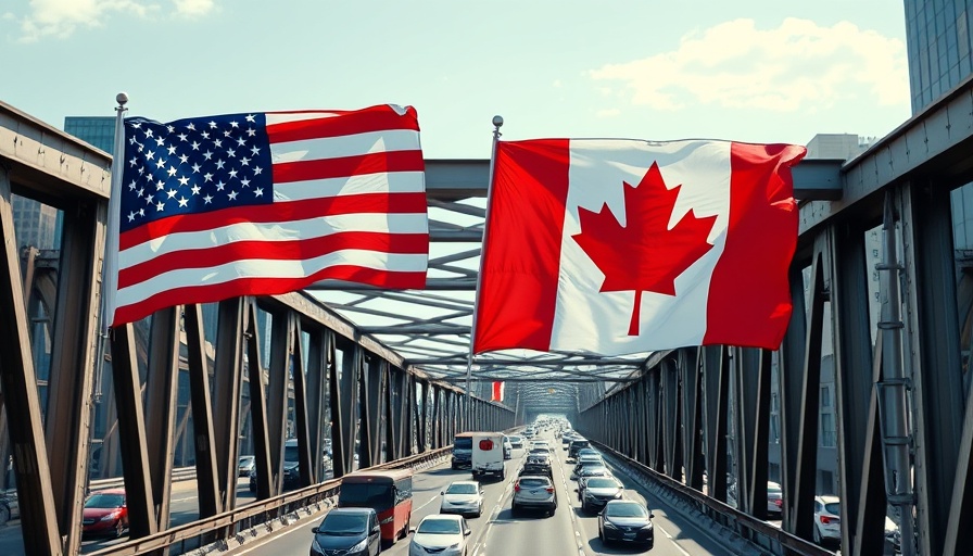 USA and Canada flags over bridge symbolizing US-Canada trade talks.