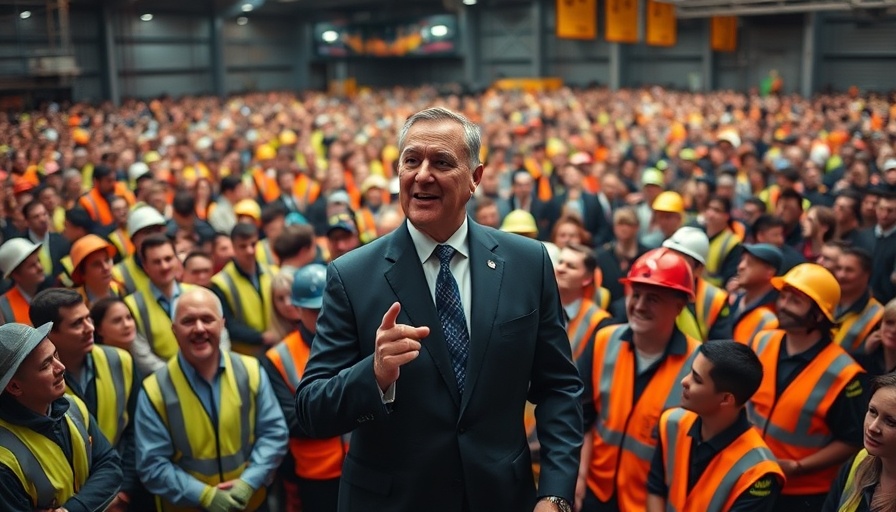 Impact of reshoring: Man addressing workers in high-visibility vests.