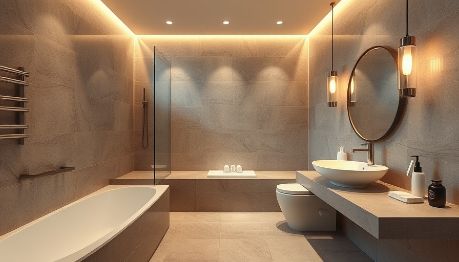 Luxurious modern bathroom with beautiful tiles and ambient lighting.