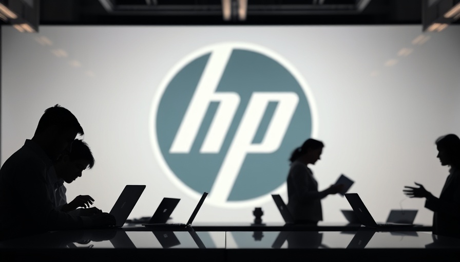 Corporate tech innovation with silhouettes and HP Enterprise logo.