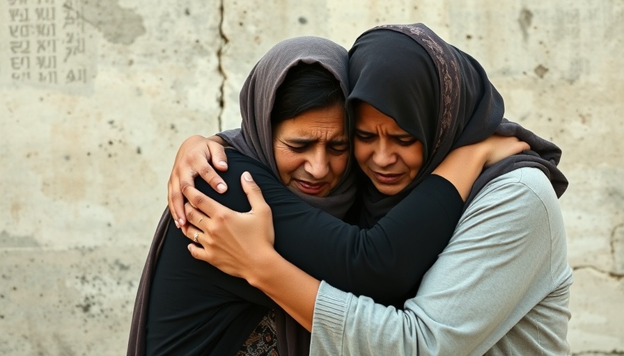 Emotional embrace during Israel evacuation order in Gaza.