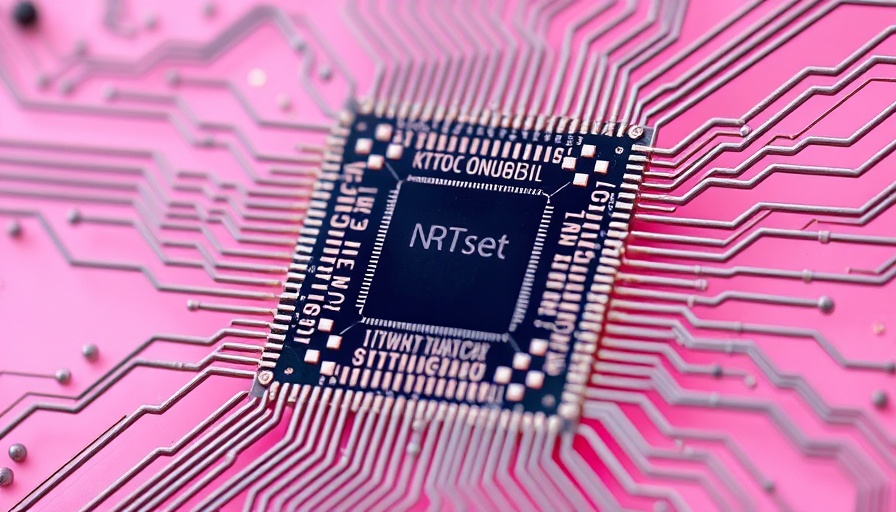 Intricate biological computing chip on pink background, detailed circuits.