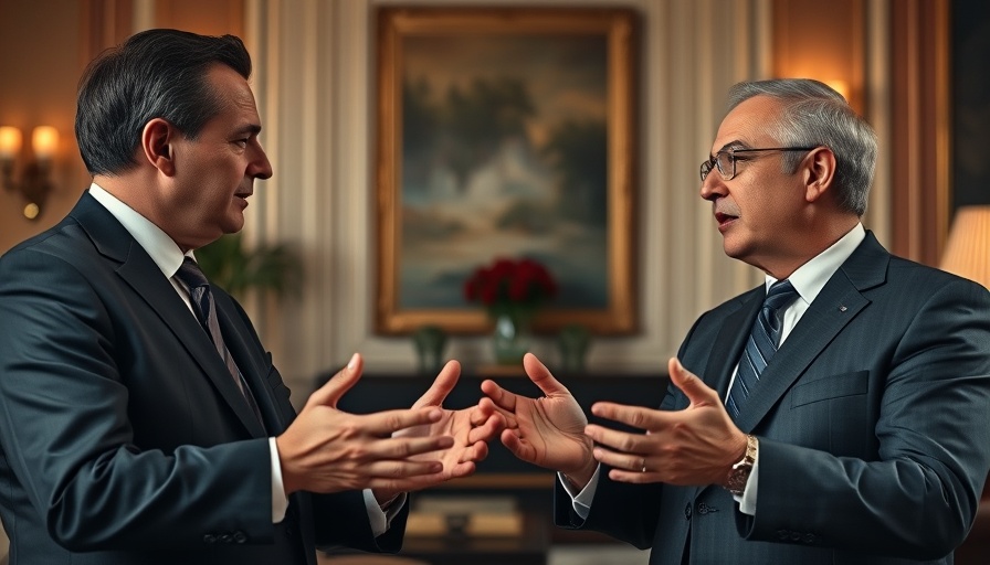 Businessmen discussing trade deal strategies in an opulent setting.