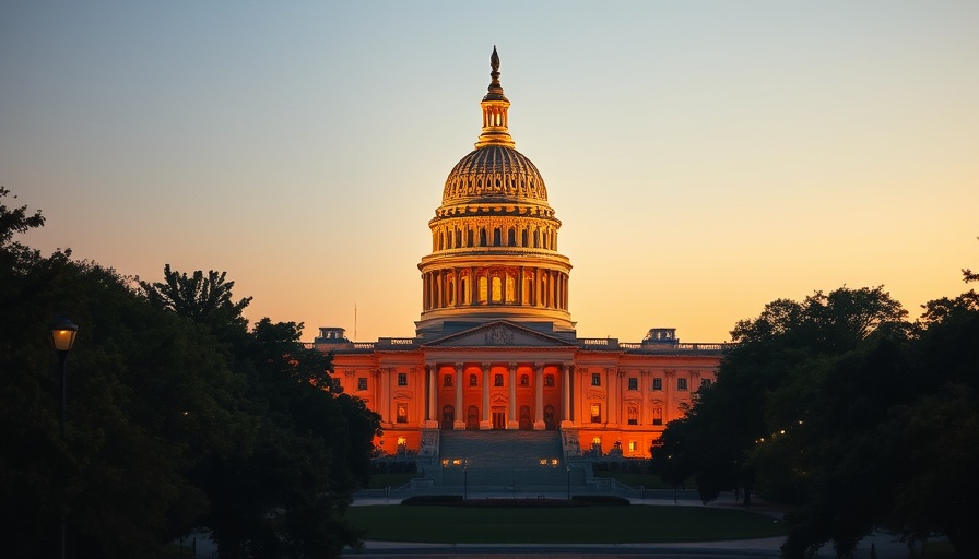 Capitol building at sunset linking to stock market news.