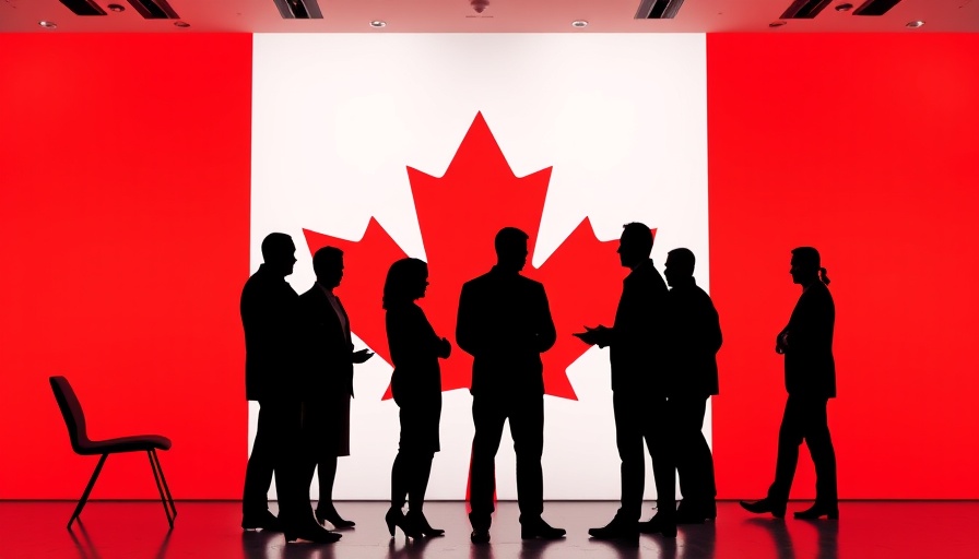 Canada tech tax trade talks concept with flag and silhouettes.