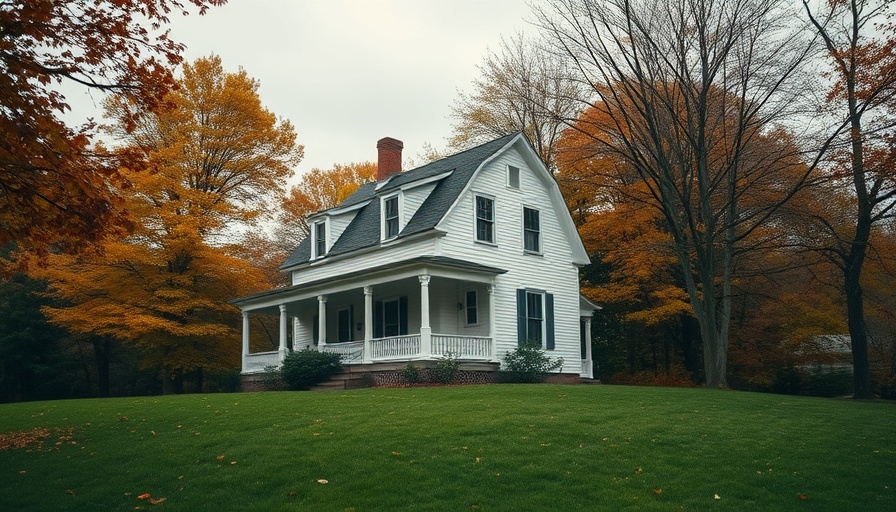 Vintage white house surrounded by autumn trees, ideal for Twilight House Investment.