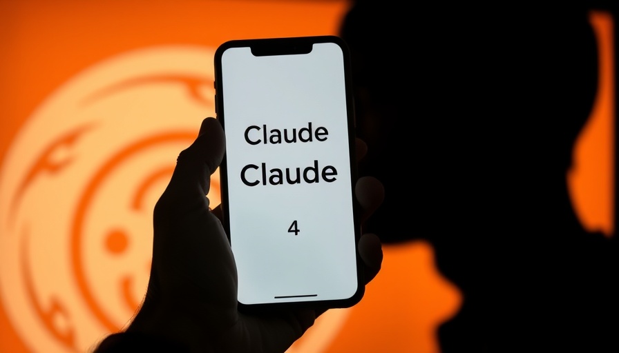 Silhouette of phone with 'Claude 4' sign, abstract AI theme.
