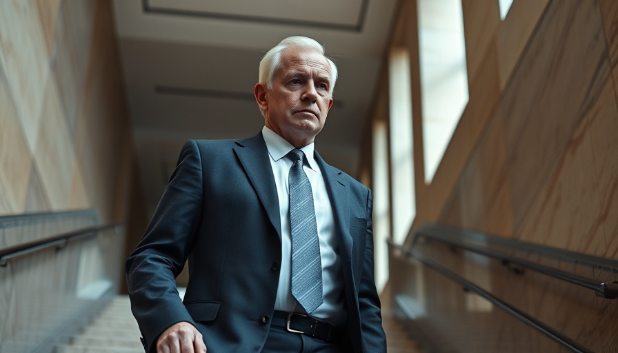 Man in suit walking upstairs, contemplating Trump's tax break plan.