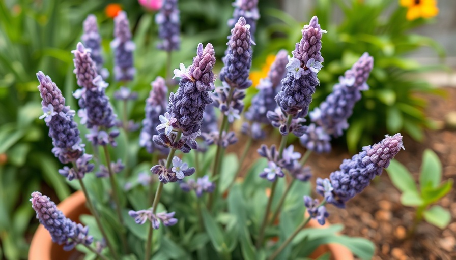Lavender flowers in a garden, mosquito repellent plants in a container garden.