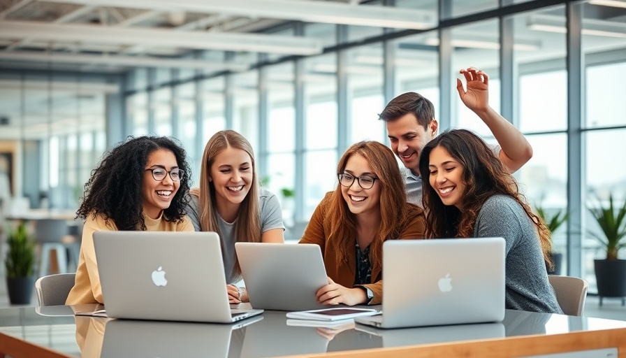Excited team in a tech startup office collaboration.