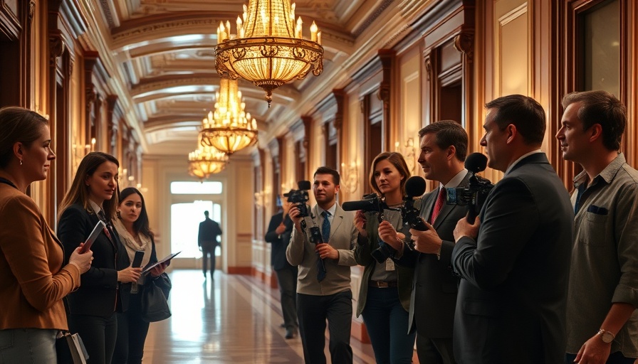Reporters in a grand hallway engaged in discussion, related to Trump’s big beautiful bill.