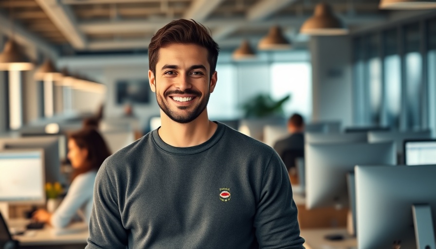 AI-powered accounting startup Campfire office, smiling man.