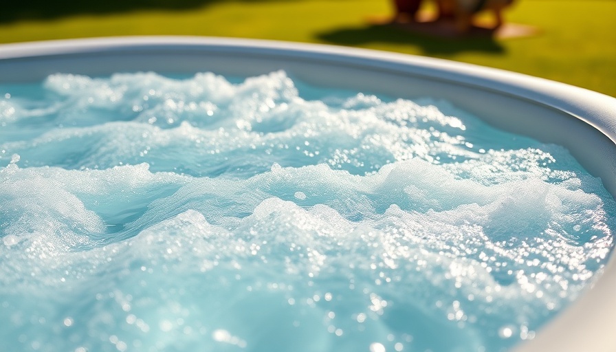 Aerial view of bubbling inflatable hot tub on grassy lawn