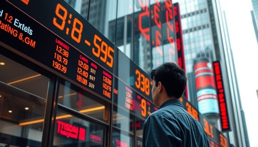 Stock market figures on building facade reflecting Dow Jones growth amid tech shift