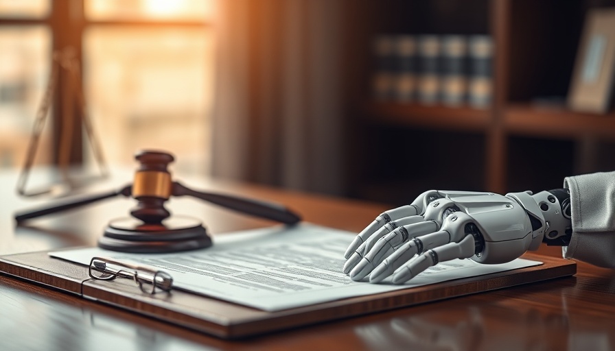 AI impact on lawyers depicted by a robotic and human hand on a legal document.