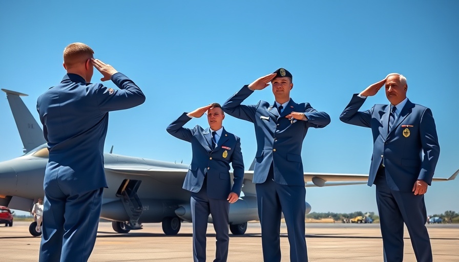 Air Force members saluting special visitor at airport.