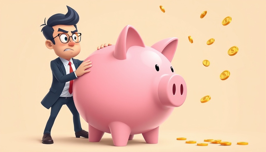 Cartoon businessman inflating a piggy bank surrounded by coins, Catalio Capital Fund IV illustration.