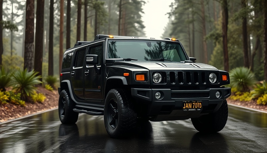 Modern electric Hummer on wet forest road, Electric Hummer Sales