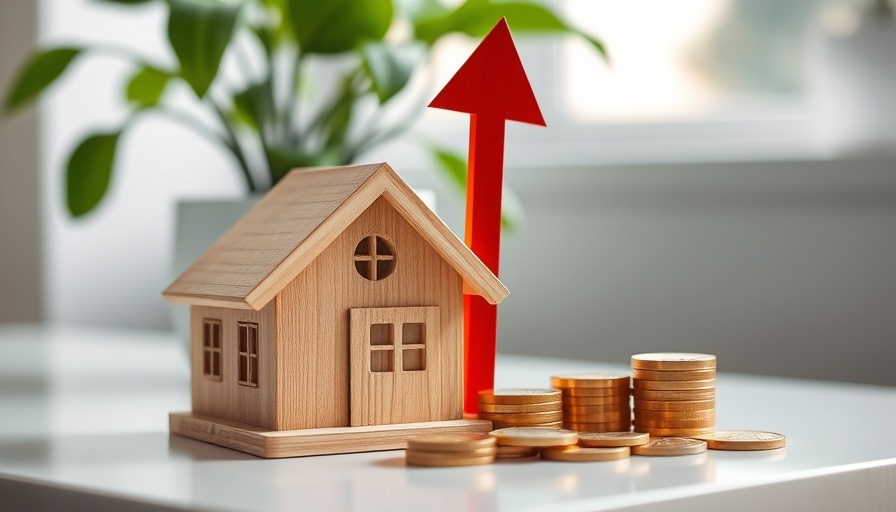 Real estate appreciation concept with house, arrow, and coins.