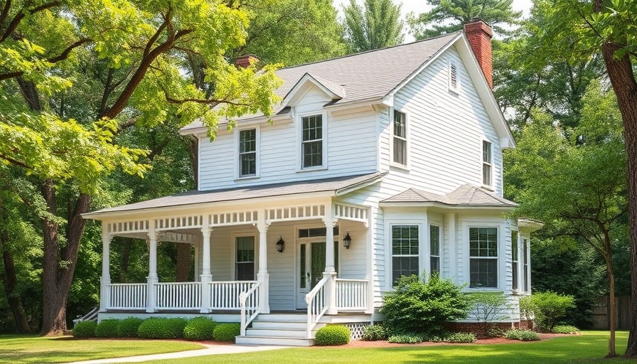 Charming house with porch surrounded by trees for seller's credit home buying.