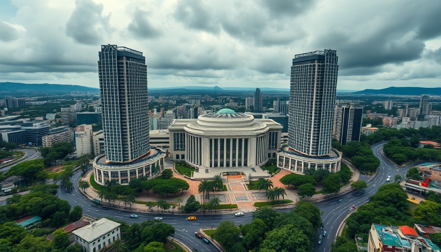 Aerial view of Brazil Central Bank amidst urban setting and greenery.