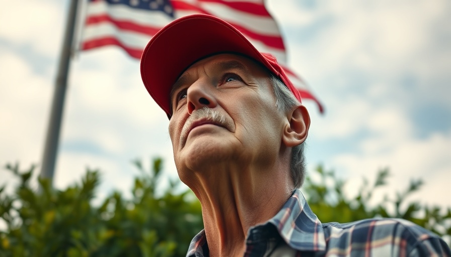 U.S. flag backdrop behind older man in red cap during trade talks.
