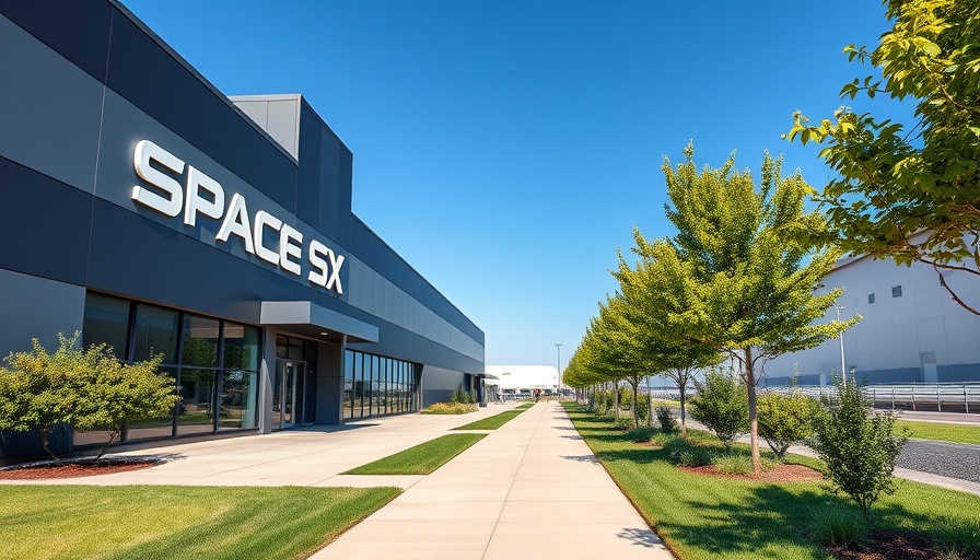 SpaceX headquarters building and rocket.