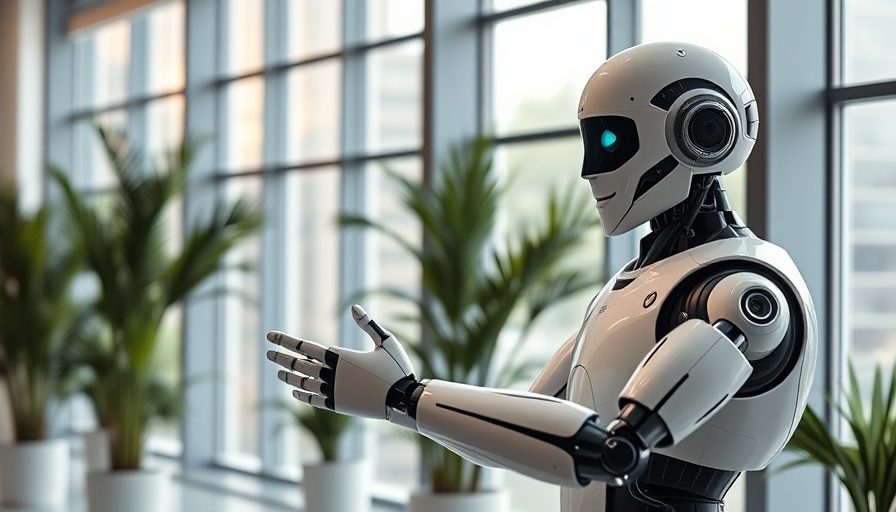 AI robot and man handshake in modern office setting, California AI workplace regulation.