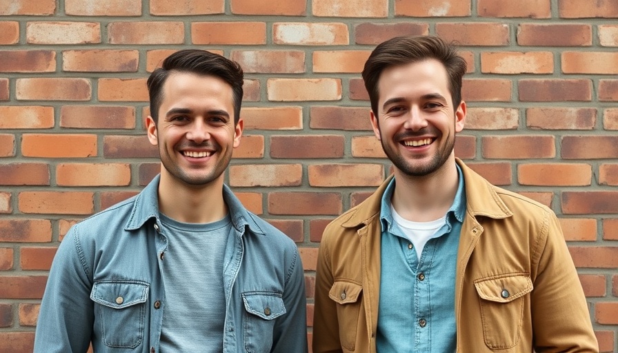 French B2B neobank Qonto founders smiling against brick wall.