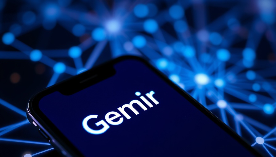 Smartphone showing 'Gemini' with digital network background.