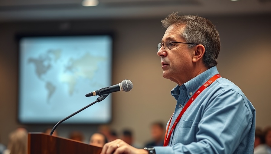 Speaker discusses hospital finances at conference podium.