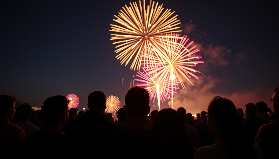 Group of people enjoying fireworks against night sky