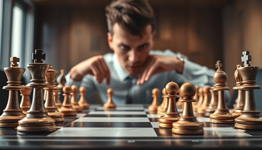 Strategic chessboard symbolizing U.S. tariff endgame, intense focus.
