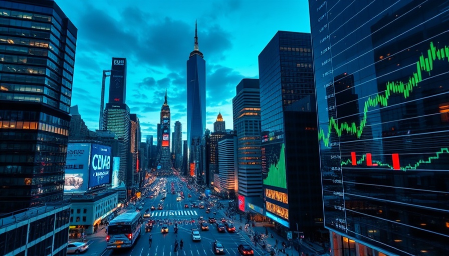 Dynamic cityscape with stock market graphs overlay, capturing Citi stock market news.
