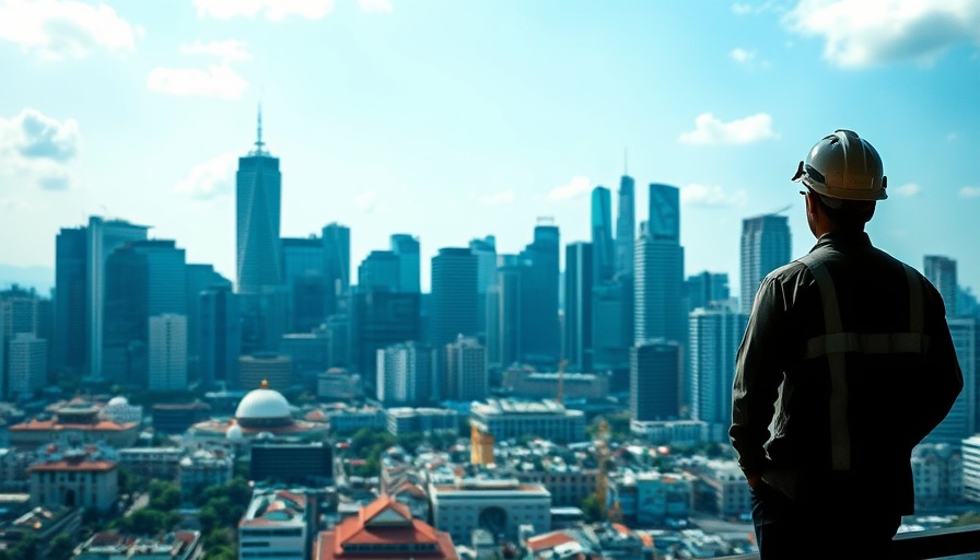 Silhouette against Singapore skyline, cityscape view.