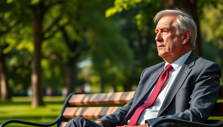 Elderly man in park, contemplating new left-wing party future.