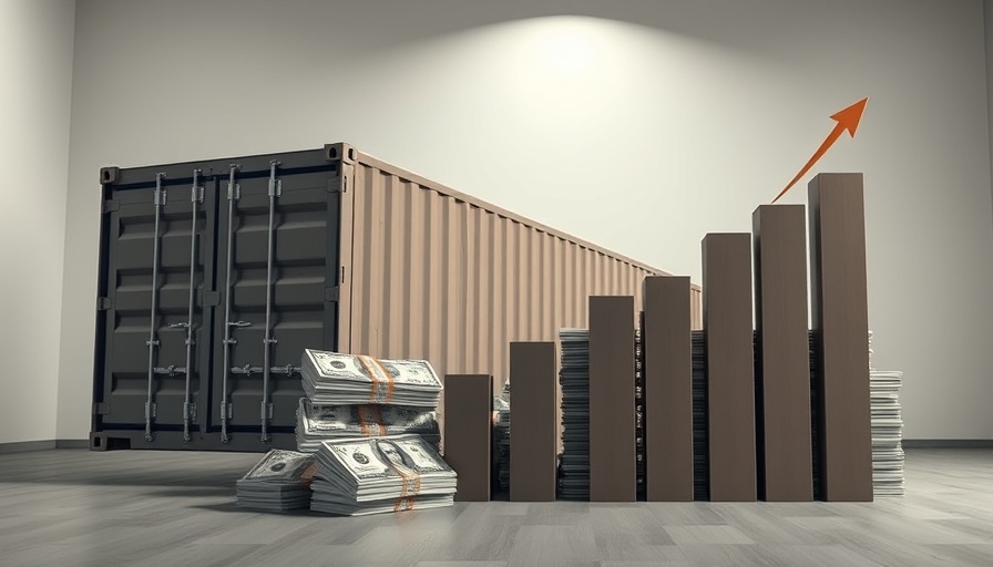 US tariff receipts surge illustrated with shipping container and currency.