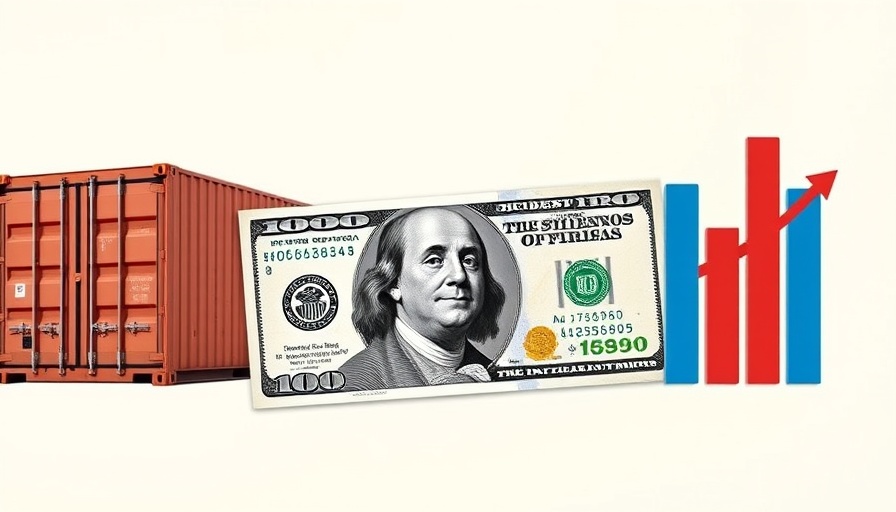 US tariff receipts illustration with container and currency