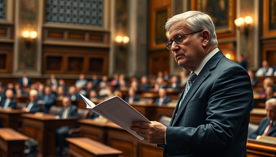 Politician addressing leadership challenges in legislative chamber.