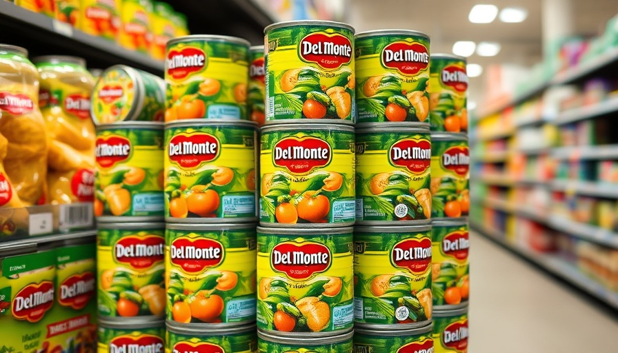 Collection of Del Monte canned vegetables on display, relating to potential Del Monte Foods bankruptcy.