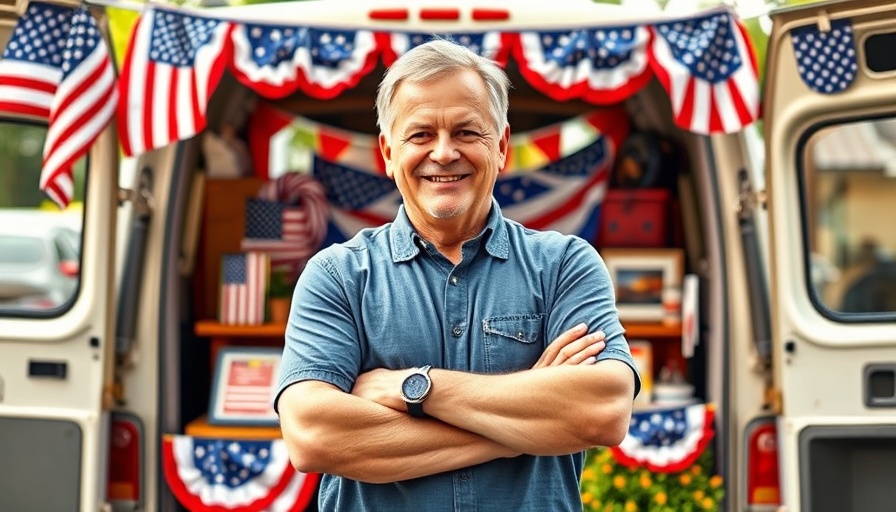 Patriotic van setup for July 4th store closures and openings.
